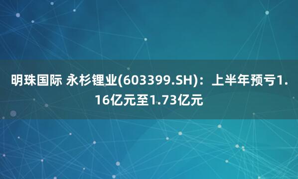 明珠国际 永杉锂业(603399.SH)：上半年预亏1.16亿元至1.73亿元